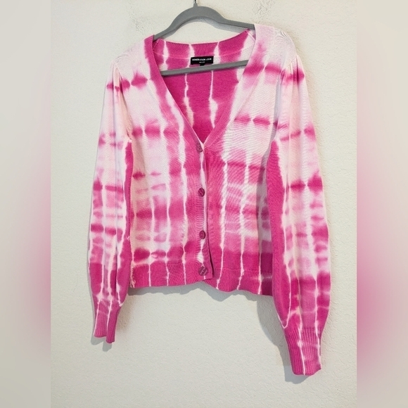 Generation Love Pink White Tie-Dye Cotton Silk Long Sleeve Button-Up Cardigan - Picture 5 of 13
